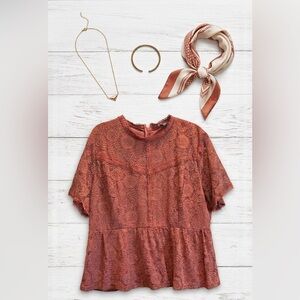 Perfectly Priscilla Lace Peplum Top 2X Boho Floral lace Crochet Blouse